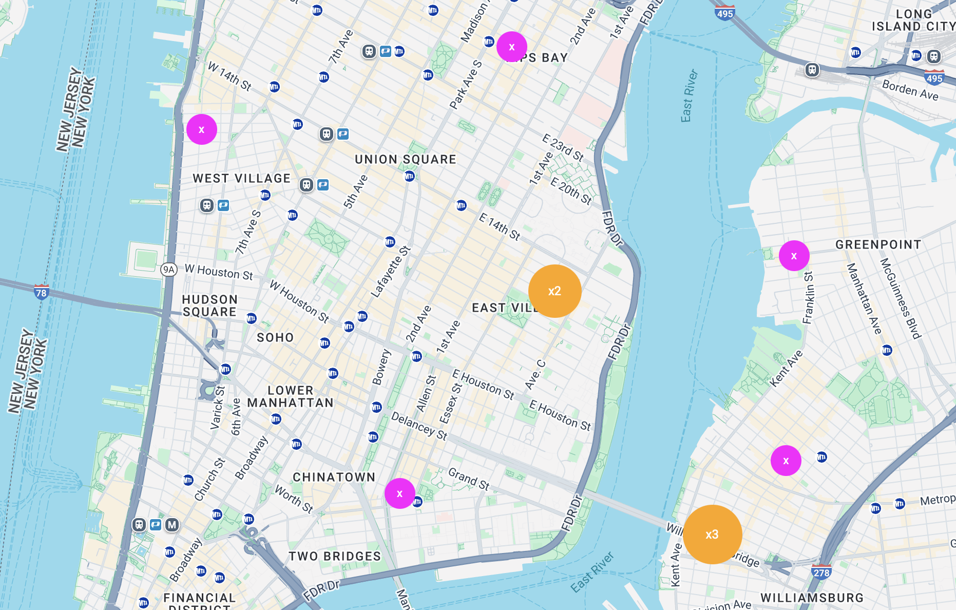 map with clusters